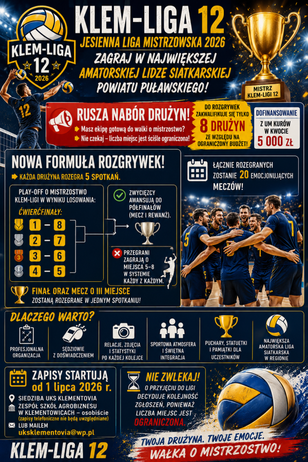 🏐 KLEM-LIGA 12 – JESIENNA LIGA MISTRZOWSKA 2026 🏆